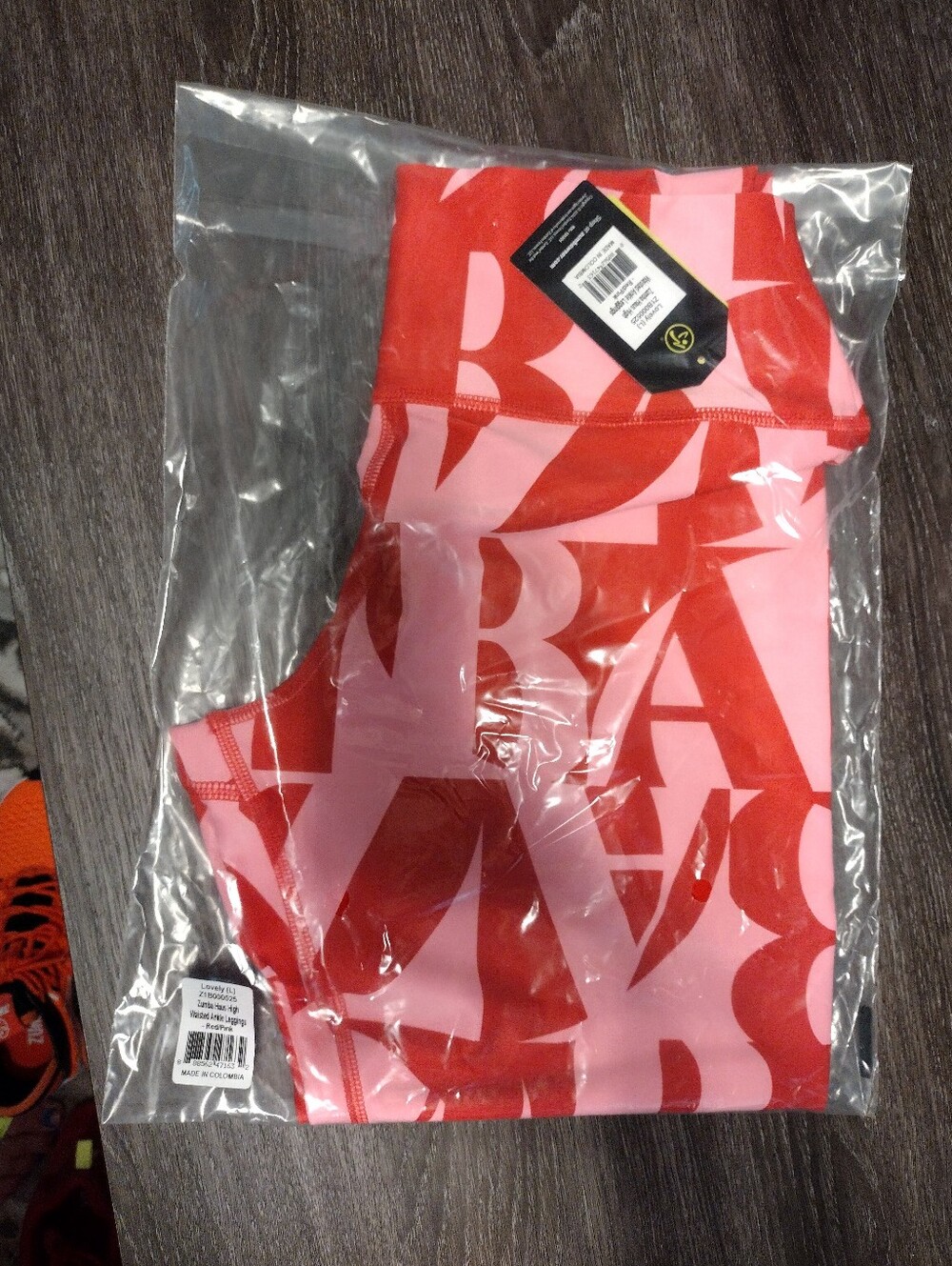 NWT Zumba High Waisted Leggings Pink & Red Logo Print | Size L